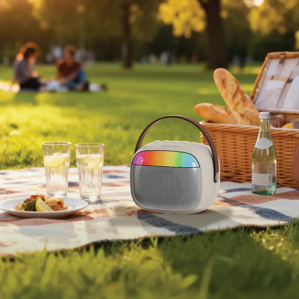 Karaoke speaker used outdoor picnic setting