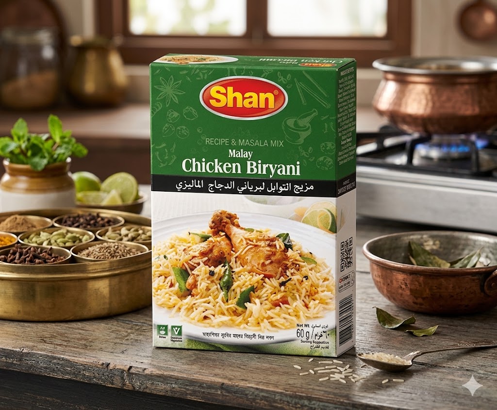 Shan Malay Chicken Biryani Recipe & Masala Mix 60g – Authentic Malaysian Style Biryani Spice Mix